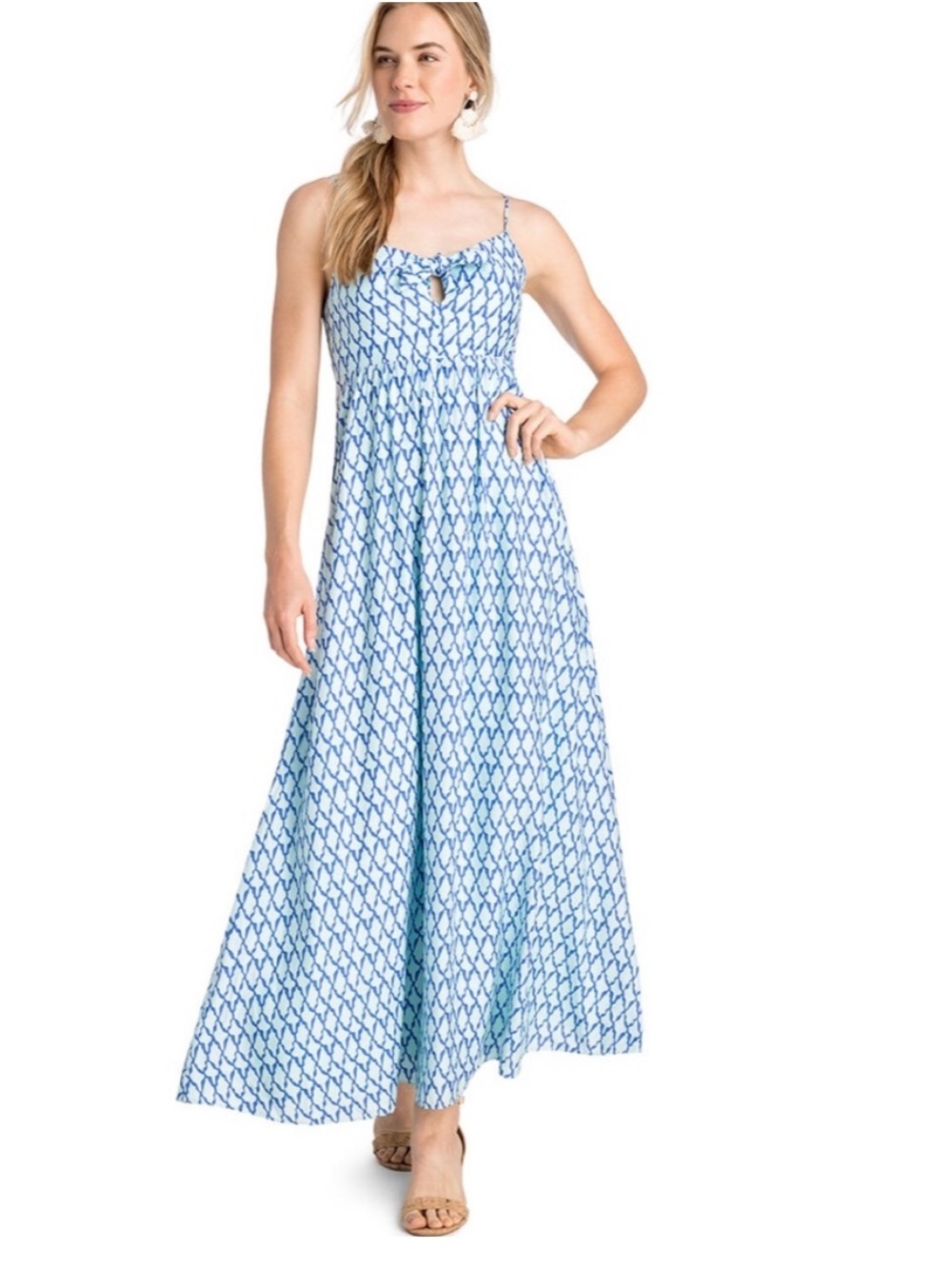 Vineyard Vines Lattice Print Tie Front Maxi Dress – Crystal Blue – Size 8